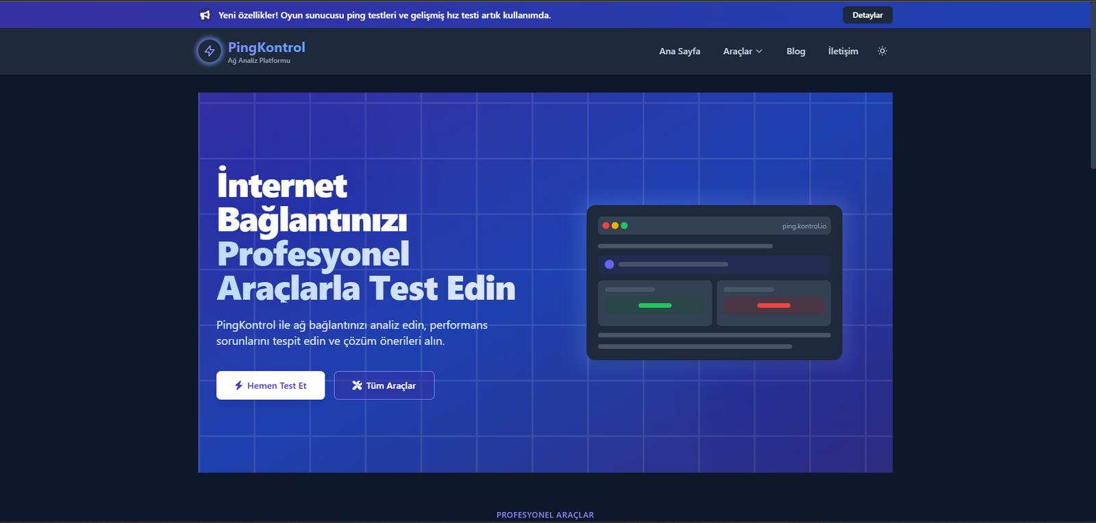 PingKontrol.com – Profesyonel Sunucu Ping ve Bağlantı Test Aracı